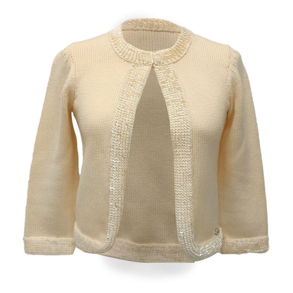 Chanel Knitted Sequin-Embellished Cardigan in Cream Wool